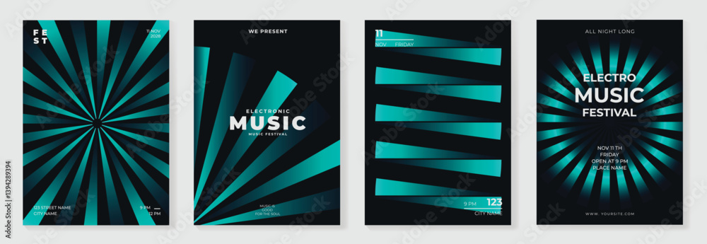 Poster modern gradient poster background vector set. minimalist cover template with vibrant perspective geo