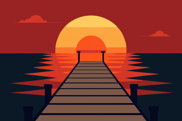 Obraz premium Sunset Illustration of Gradient beach landscape silhouette vector background