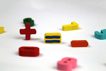 Plus, equal, minus - mathematical signs. Concept of learning