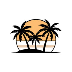 Sunset Illustration of Gradient beach landscape silhouette vector background