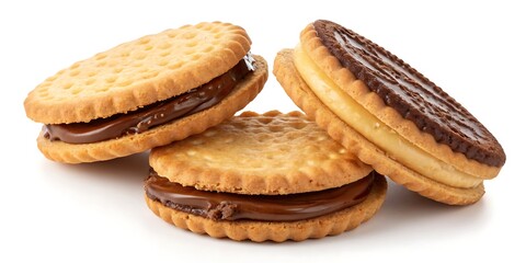 Crunchy sandwich cookies filled with rich chocolate cream, ideal for snack ads, packaging, and dessert promotions.