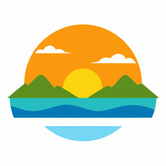 Sunset Illustration of Gradient beach landscape silhouette vector background