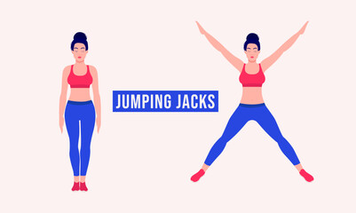  Jumping Jacks exercise, Woman workout fitness, aerobic and exercises.