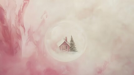 Enchanted Winter House in a Pink Dreamy Sphere