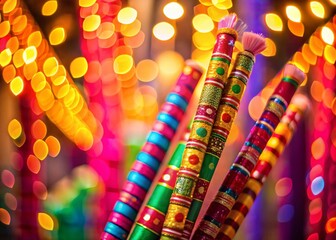 Obraz premium Navratri Festival Celebration A Vibrant Dance of Lights and Colors with Dandiya Sticks Setting the Stage for Festive