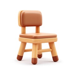 3D Cartoon Clay Style Classroom Chair in Warm Tones with Smooth Curves and Soft Edges