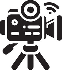 Silhouette of a live stream camera icon, ideal for video streaming, online broadcasting, vlogging, content creation, media production, and tech designs.