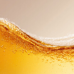 Close up soft beer bubbles forming curved splash, creating refreshing look