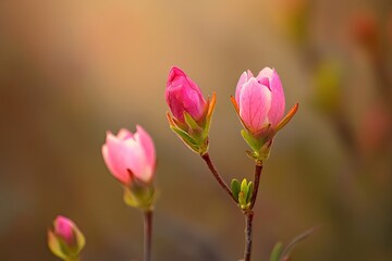 Fototapeta premium Delicate pink flower buds in soft sunlight