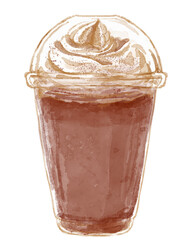 テイクアウトカップに入ったモカフラペチーノの水彩イラスト