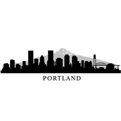 Naklejka premium Portland Skyline Silhouette Mt Hood Cityscape.