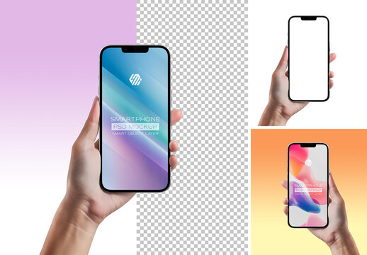 Hand Holding Isolated Modern Smartphone Mockup