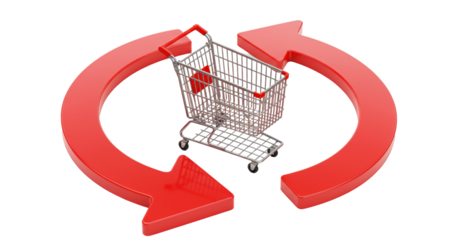 Isolated Shopping Cart with Recycling Arrows