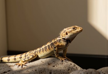Fototapeta premium Lizard basking in sunlight on a rocky surface 