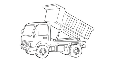 Obraz premium Cute Chibi Dump Truck Coloring Page with Raised Bed - Simple Construction Vehicle Outline
