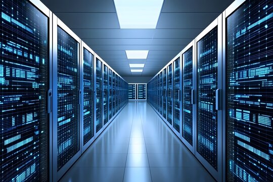 Futuristic Server Room Corridor Digital Data Center - Powered by Adobe