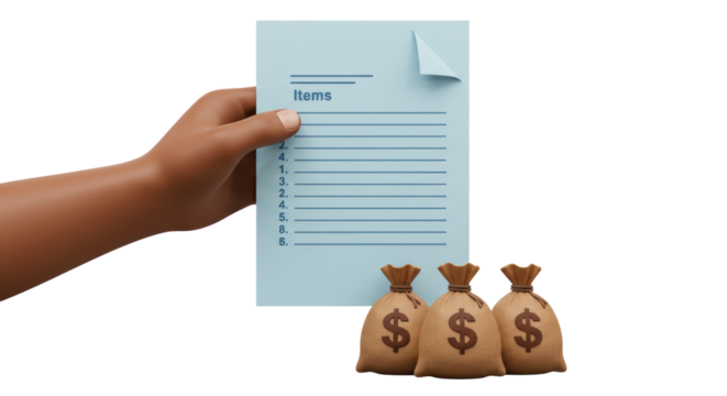 Isolated Money Bags with Checklist in Hand