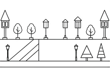Sidewalk Line Art Illustration Artistic Representation of Street Scenes