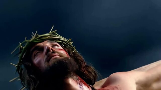 jesus on the cross look at sky