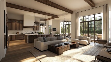 Fototapeta premium Bright Modern Open Plan Living Room Interior Design