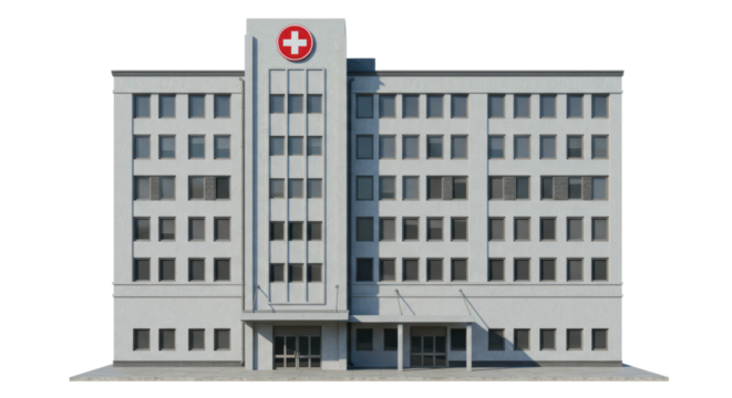 Isolated Modern Hospital Building Exterior
