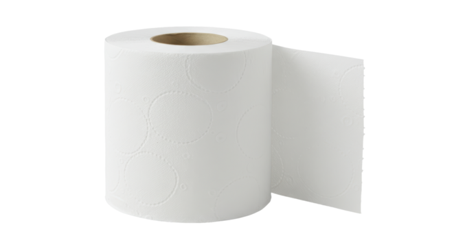 Isolated Roll of White Toilet Paper with Textured Surface