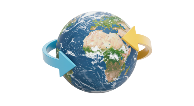 Isolated Globe with Circular Arrows Symbolizing Global Exchange