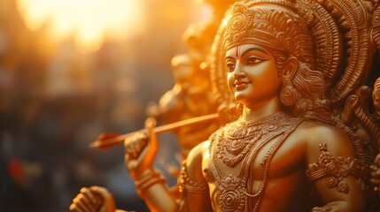 Fototapeta premium Golden Deity Statue in Warm Sunlight