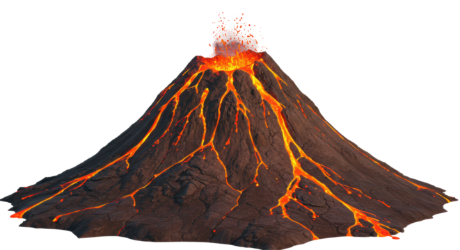 Isolated Volcano Erupting Hot Lava Flow