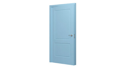 Isolated Simple Light Blue Interior Door with Silver Handle