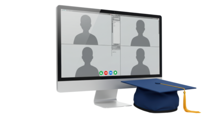 Isolated Graduation Cap on Computer Screen, Depicting Online Education