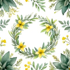 Watercolor flowers and leaves background design.