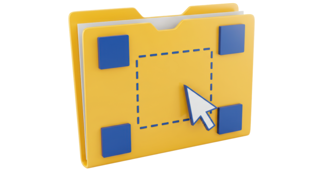 Isolated Yellow Folder with Cursor Pointing to Empty Square Representing File Selection