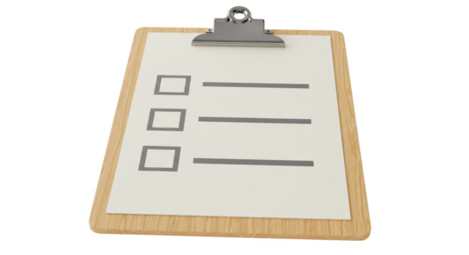 Isolated Clipboard with Checklist Boxes Survey Form