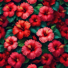 Scarlet Hibiscus Bloom Seamless Pattern