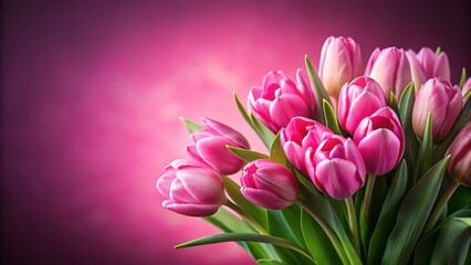 Obraz premium Exquisite Pink Tulip Bouquet A Celebration of Springs Vibrant Beauty on a Delicate Pink Background
