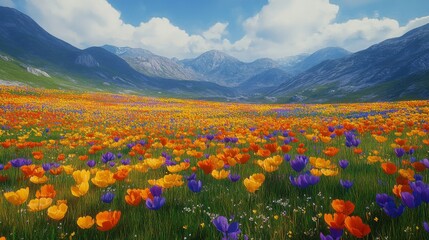 Fototapeta premium Vibrant Wildflower Meadow in Mountain Valley