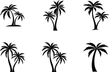 Fototapeta premium Black Silhouette Tropical Palm Trees Isolated On White Background Tropical Vector Illustration