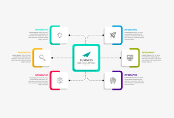 Abstract elements of graph infographic template with label, integrated circles. Business concept with 6 options. For content, diagram, flowchart, steps, parts, timeline infographics, workflow layout