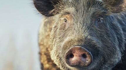 Fototapeta premium Wild boar close-up, wetland, sunset