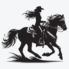 Silhouette cowgirl riding horse. Vector stock illustration