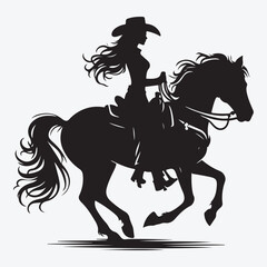 Silhouette cowgirl riding horse. Vector stock illustration