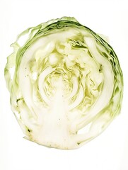 Fototapeta premium Round green cabbage cut in half on white