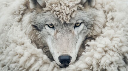 Wolf disguised sheep; snowy field