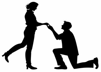 Man kneeling and proposing to a woman vector silhouette.