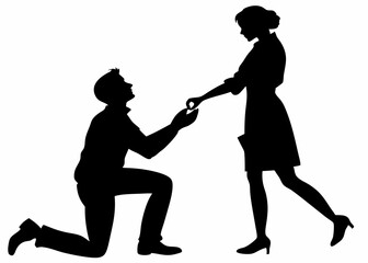 Man kneeling and proposing to a woman vector silhouette.