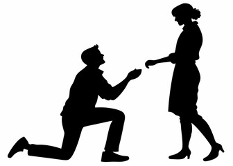 Man kneeling and proposing to a woman vector silhouette.