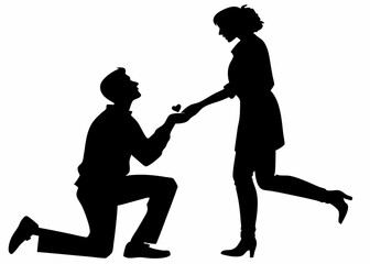 Man kneeling and proposing to a woman vector silhouette.