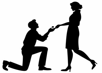 Man kneeling and proposing to a woman vector silhouette.
