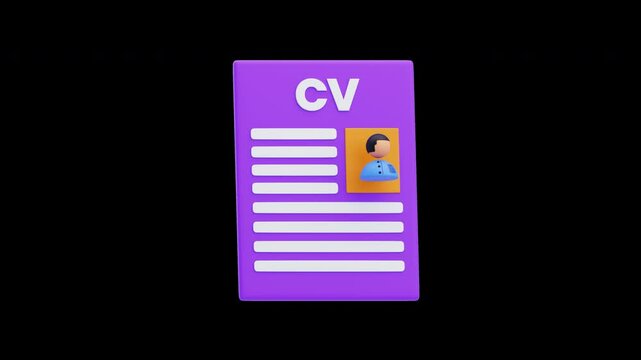 3D Animation of Personal CV Document with Profile | Alpha Channel